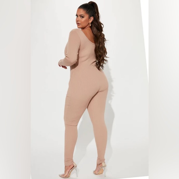 Keeping You Cozy Sweater Jumpsuit - Tan in plus size 1X - Picture 3 of 4